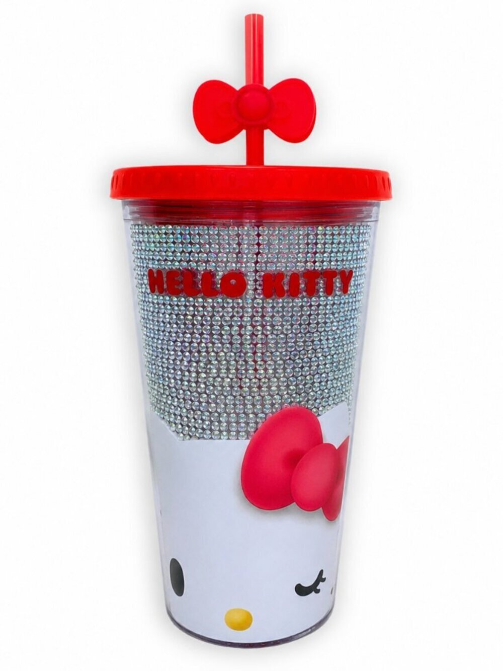 ✨🎀 Official Sanrio Hello Kitty Rhinestone Bling Cold Cup Tumbler w/ Bow Straw ❤